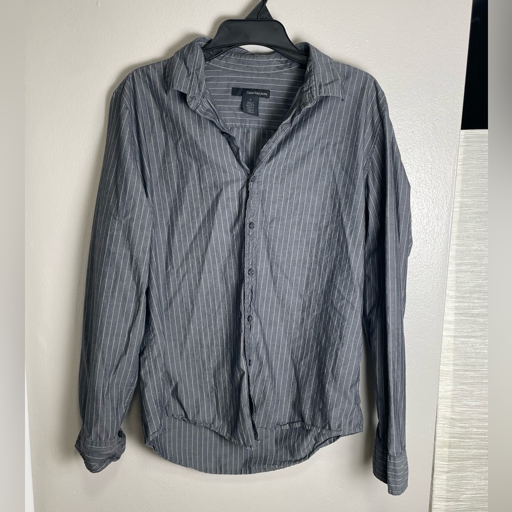 Calvin Klein Gray Striped Button-Up Shirt